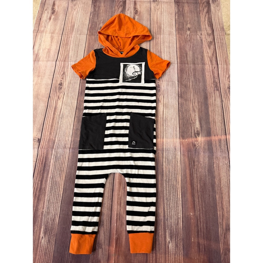 RAGS Nightmare Before Christmas Jack Skellington Hooded Romper Orange Black 3/4